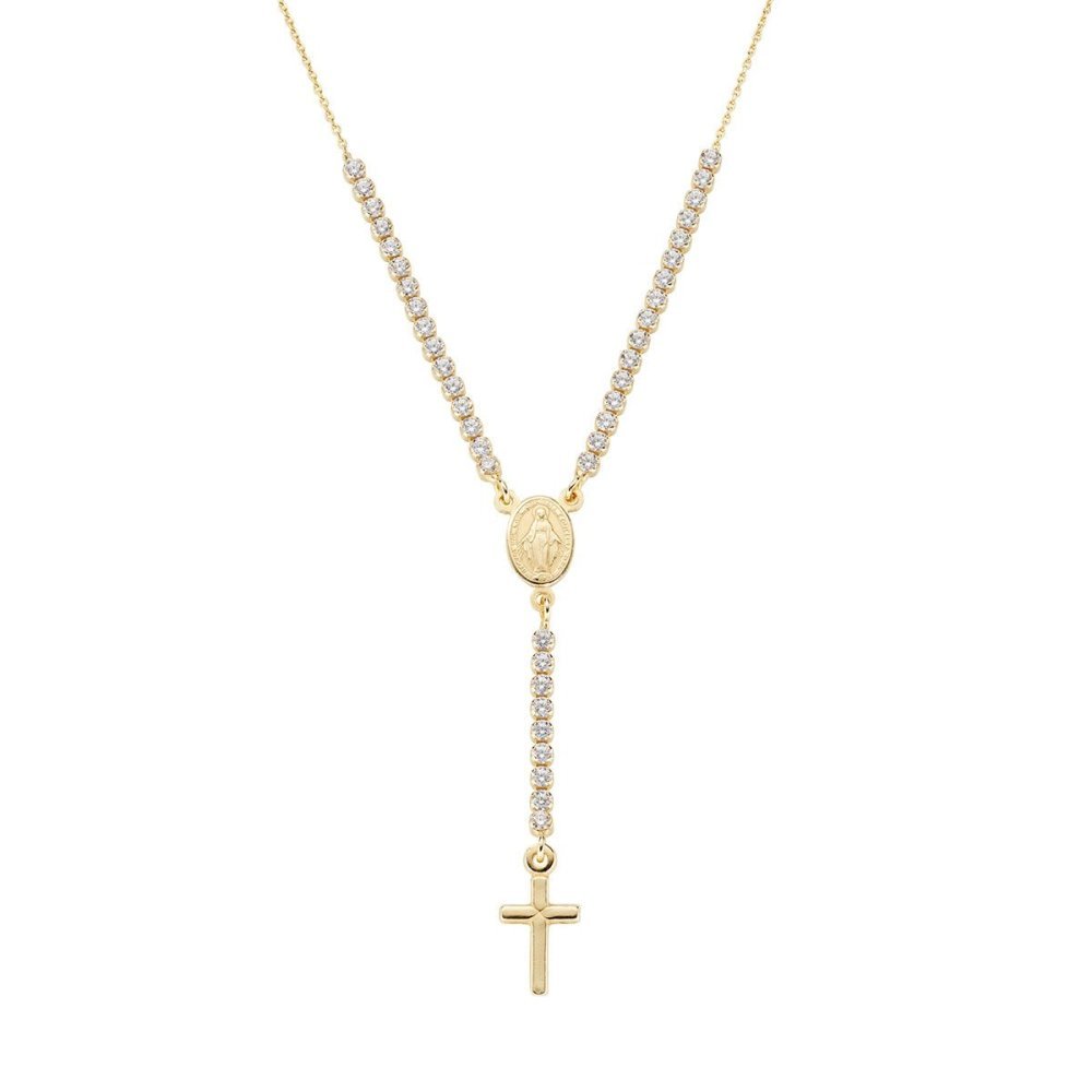 Amen - Collana Dorata Croce - Zirconi Bianchi