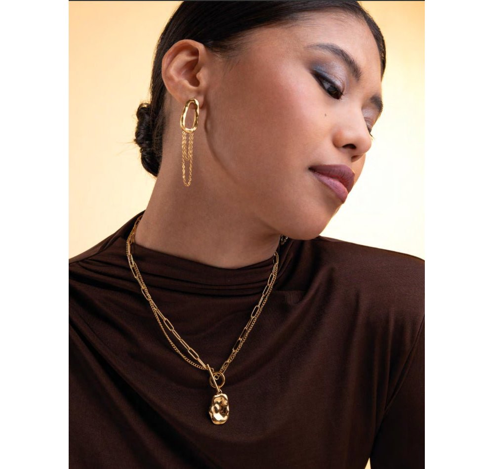 4Us Cesare Paciotti - Collana Schiacciata - Acciaio Dorato