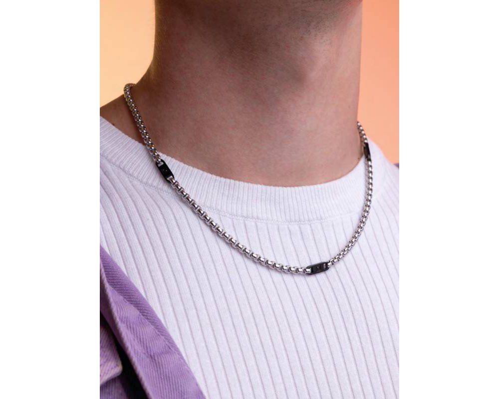 4Us Cesare Paciotti - Collana Uomo - Acciaio - Targhette