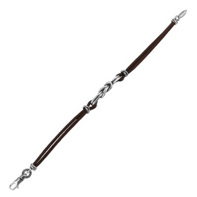Boccadamo - Bracciale Doppio Filo Pelle Marrone - Nodo Piano - Argento
