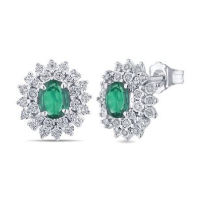 Bliss - Orecchini In Oro Bianco - Diamante/Smeraldo