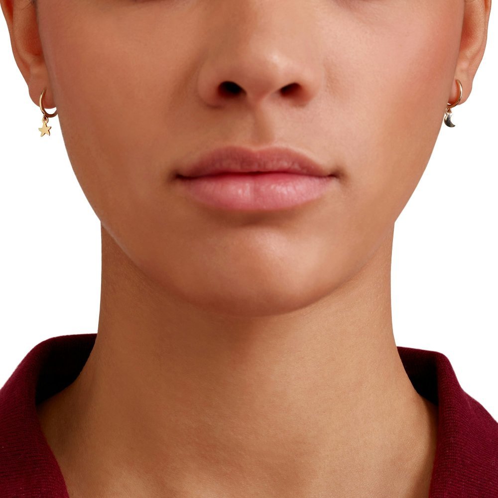 Dodo - Orecchini Hoop Stellina & Luna - Oro Giallo