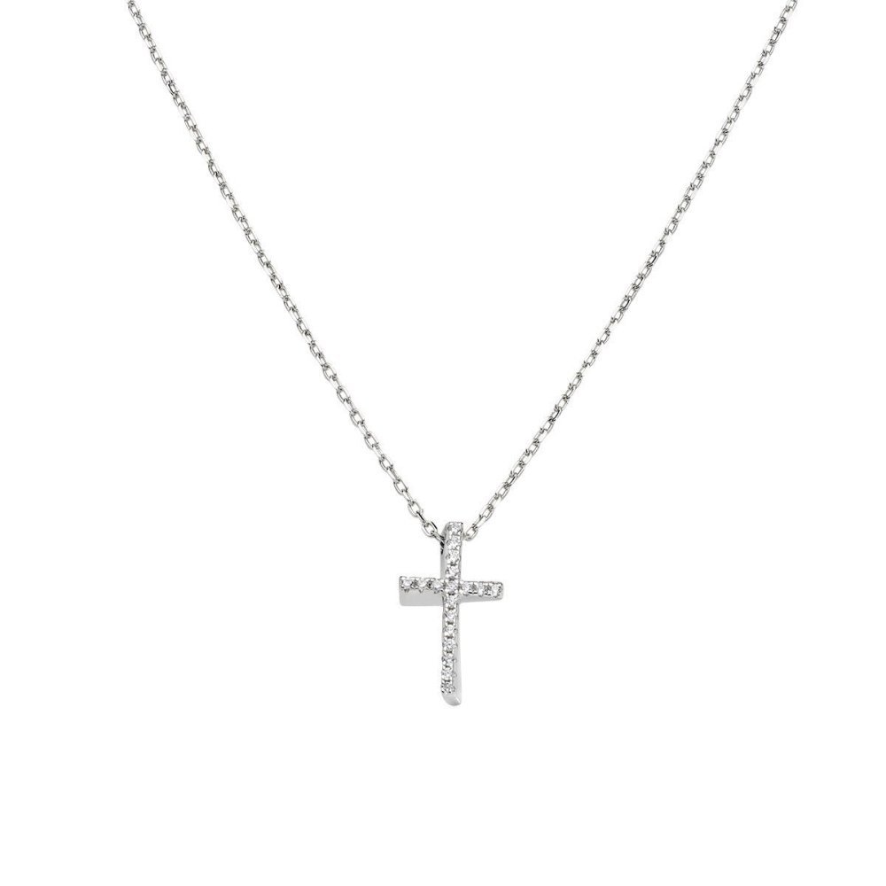 Amen - Collana Croce Lunga - Argento 925 - Zirconi