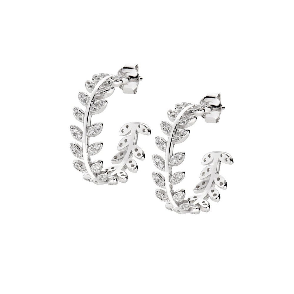 Amen - Orecchini Foglie D'Olivo - Zirconi - Argento