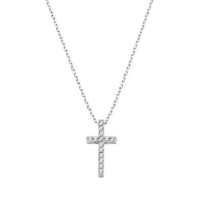Amen - Collana Croce Media - Argento 925 - Zirconi