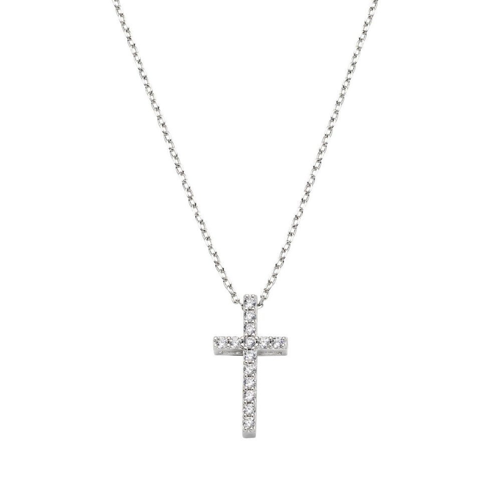 Amen - Collana Croce Media - Argento 925 - Zirconi