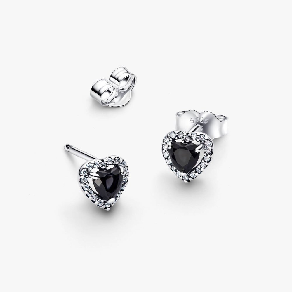 Orecchini Cuore in Rilievo Nero