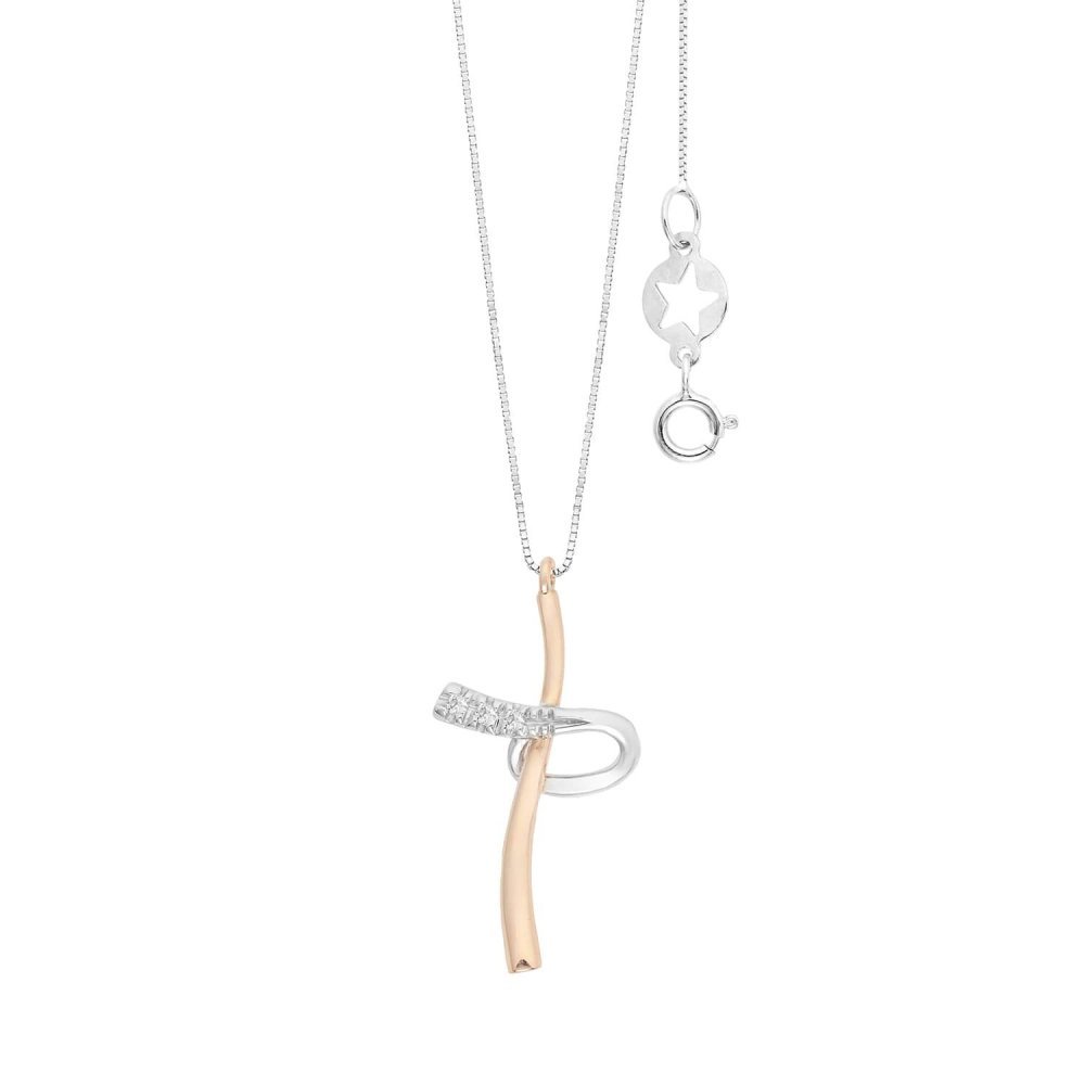 Comete Gioielli - Collana Croce - Oro Bianco - Diamanti