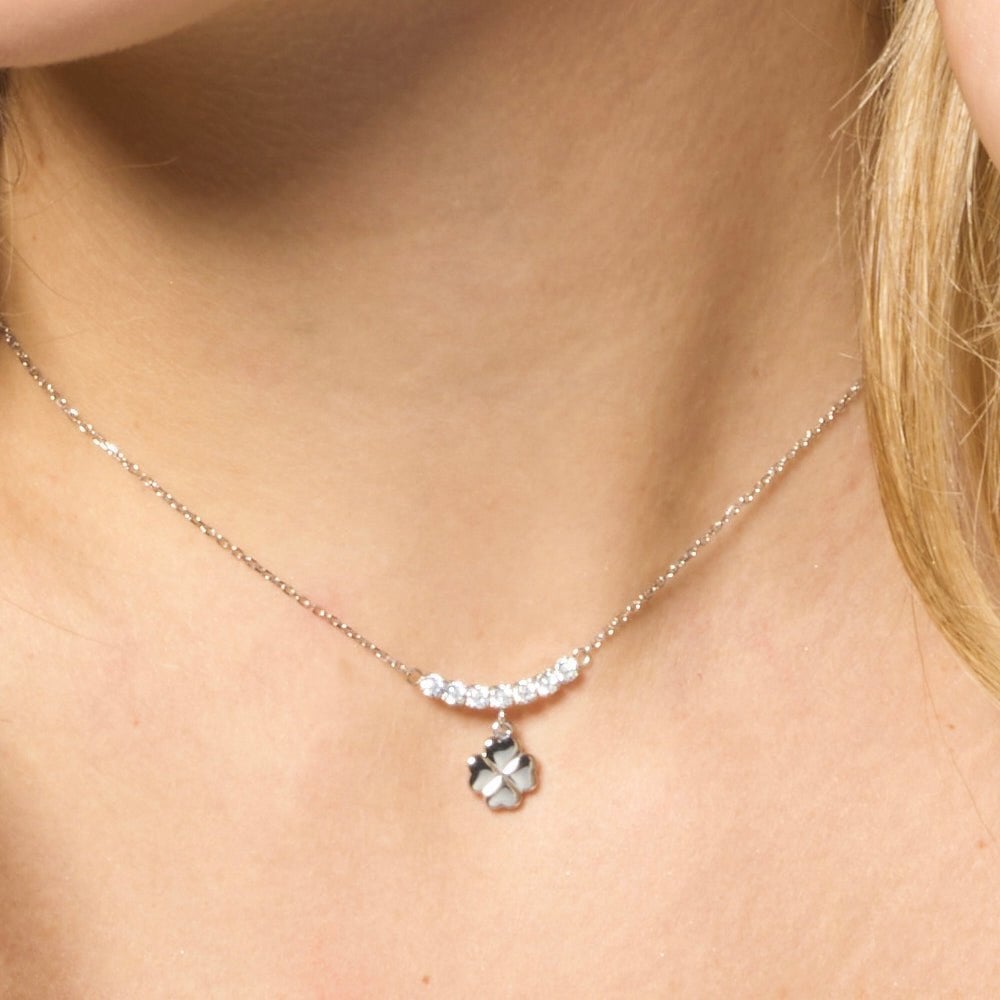 Luca Barra - Collana Quadrifoglio - Acciaio - Zirconi