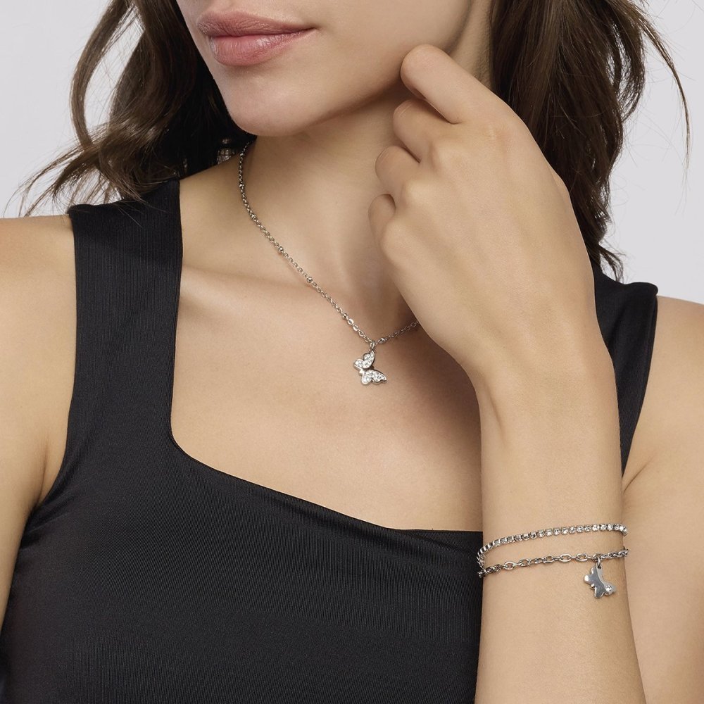 2 Jewels - Bracciale In Acciaio - Pendente Farfalla
