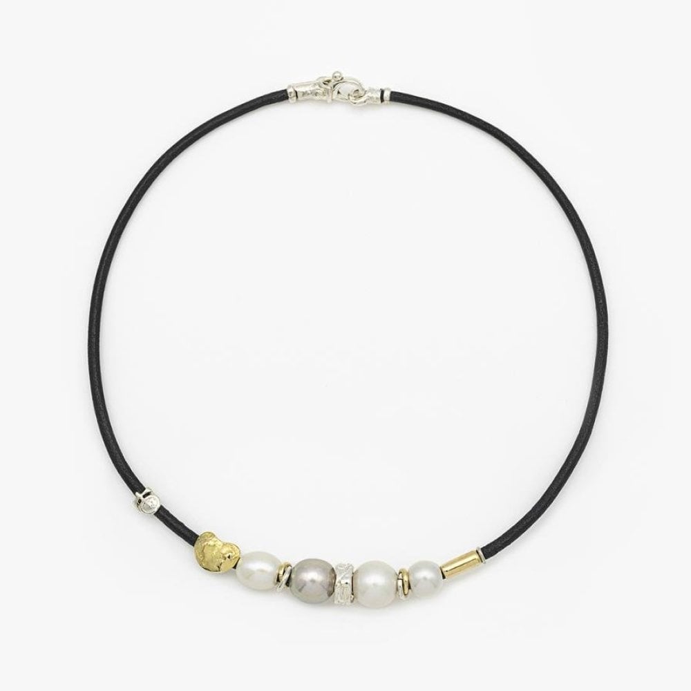 Misani - Collana C2148 - Cuoio - Oro - Perle