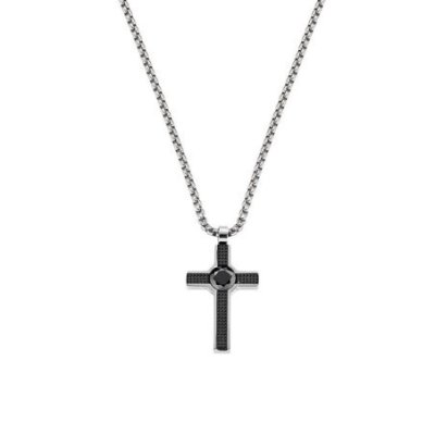 Amen - Collana Acciaio Croce - Zircone Nero