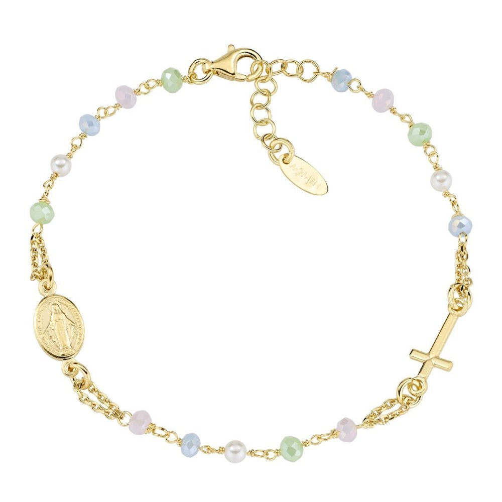 Bracciale Rosario Dorato Con Cristalli E Perle - Amen