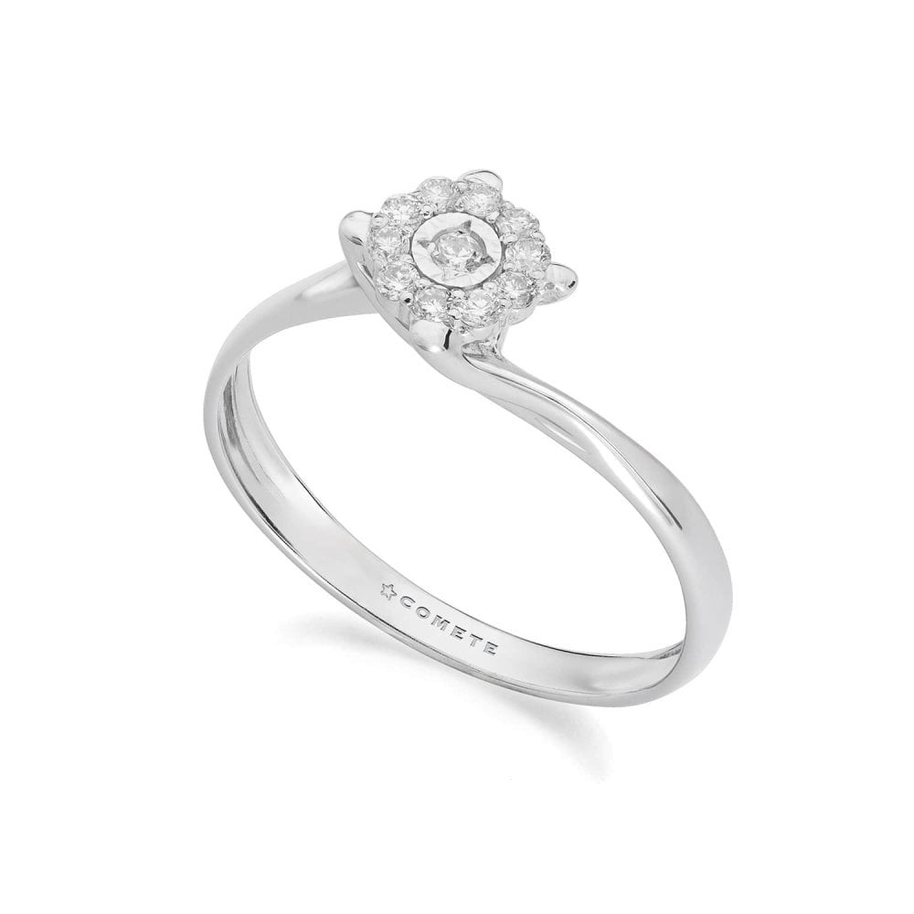 Anello In Oro Bianco 375‰ Con Diamanti Bianchi - Comete Gioielli