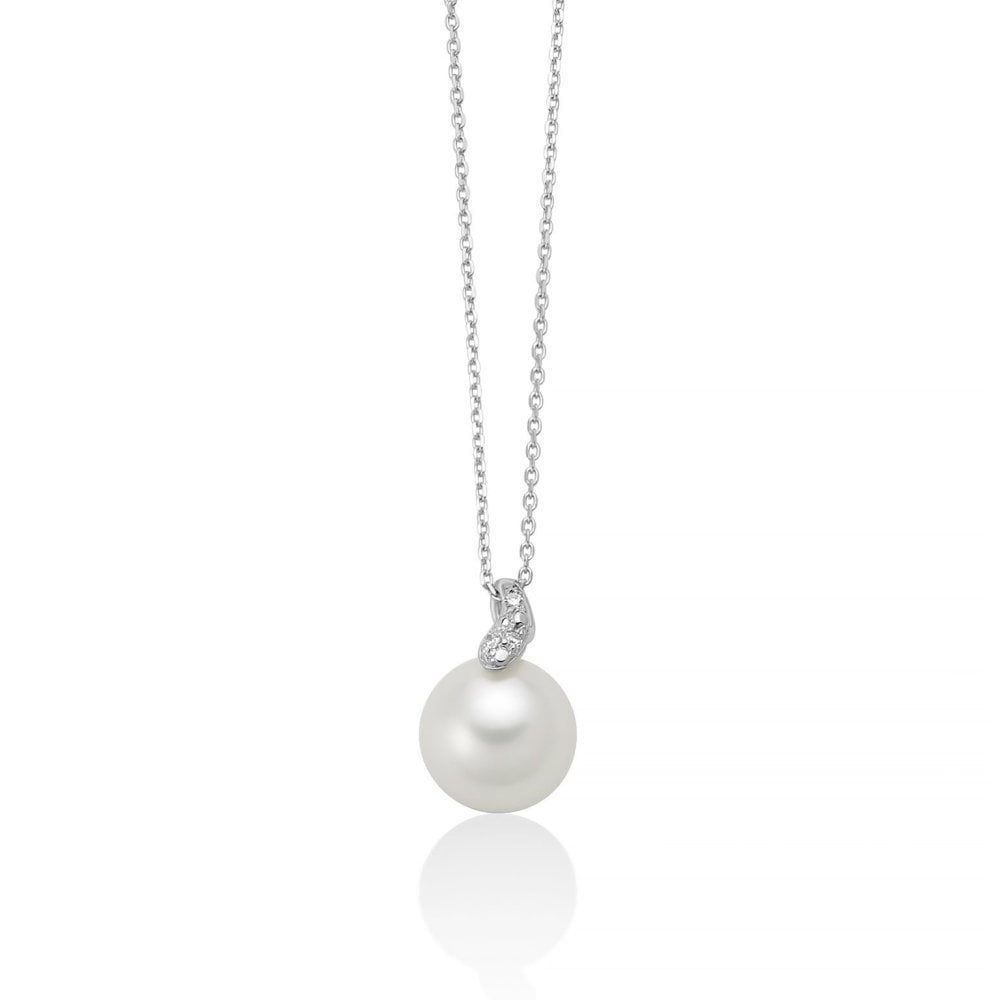 Collana Con Perla Oriente E Tre Diamanti In Oro Bianco - Miluna