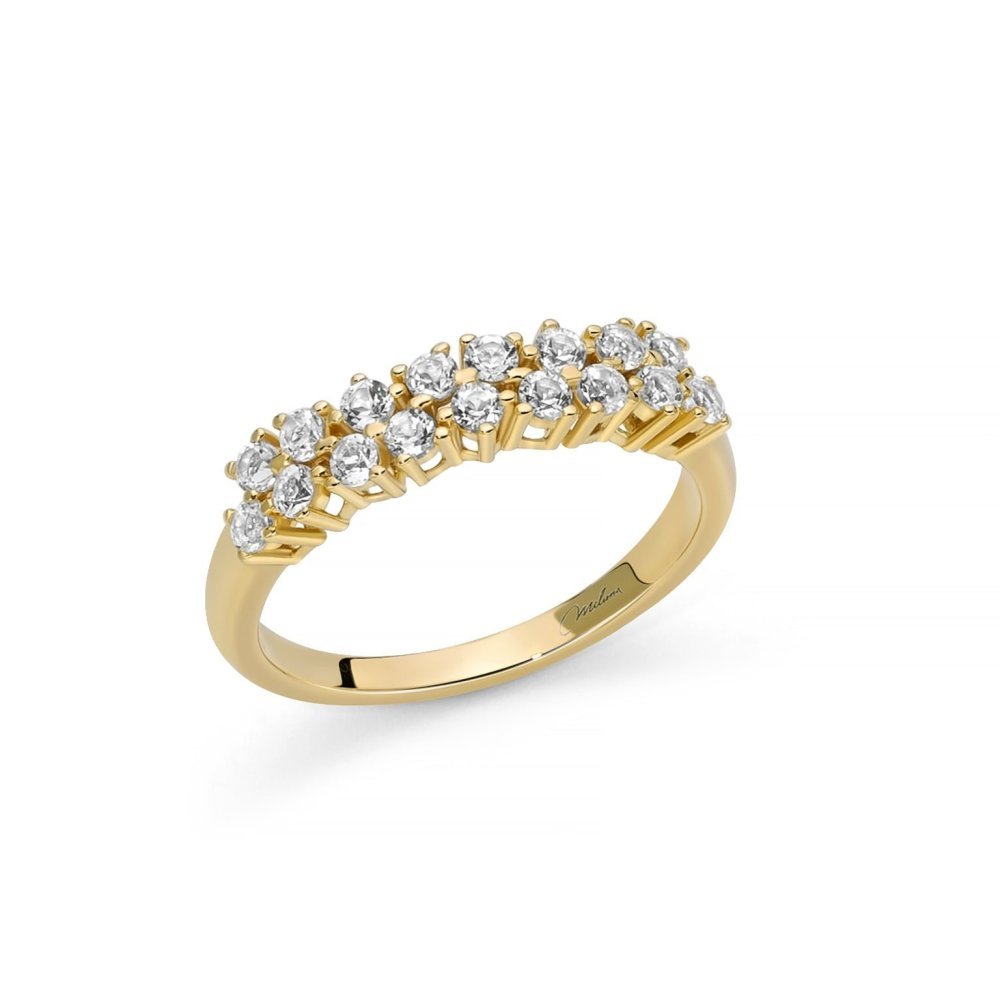 Anello Unica Neve Con Topazi Bianchi In Argento Dorato - Miluna