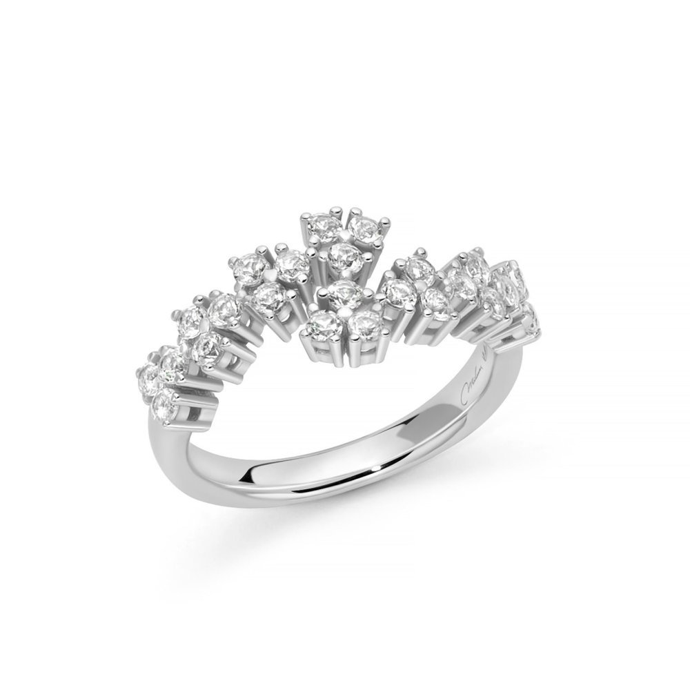 Anello Unica Neve Contrarié Con Topazi Bianchi - Miluna