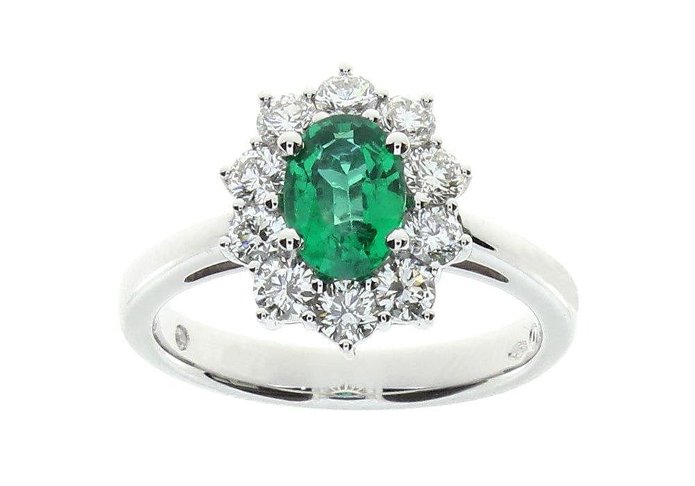 Anello In Oro Bianco Con Diamante/Smeraldo - Damiani