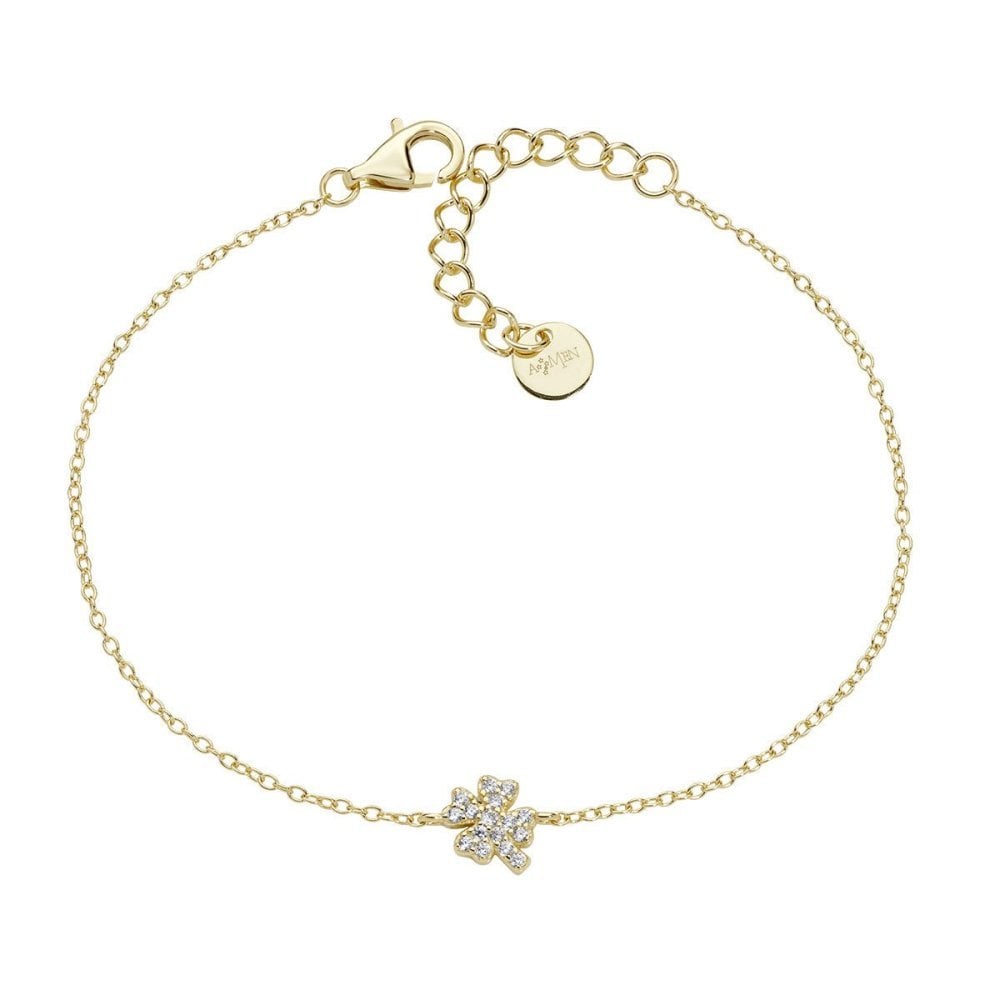 Bracciale Mini Quadrifoglio Pavé Dorato - Amen