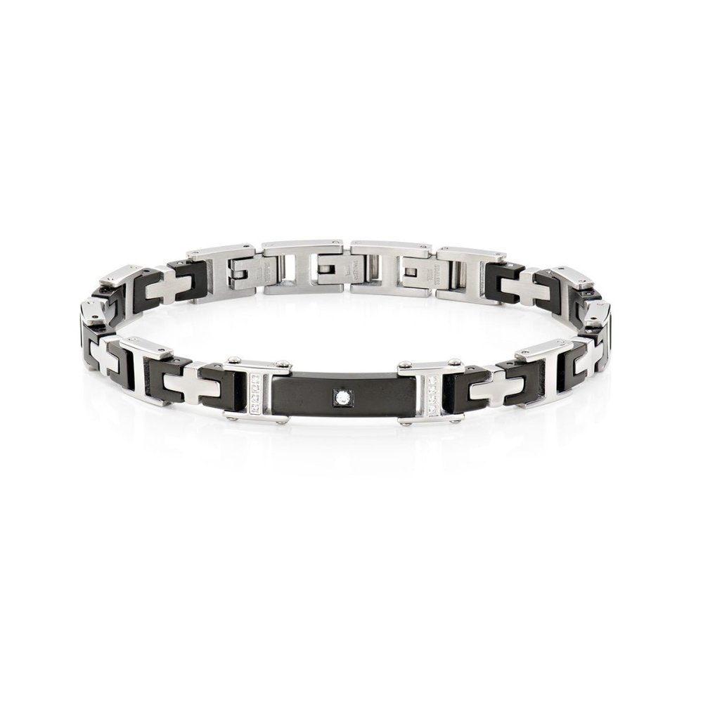Bracciale Acciaio Maglie Bicolori Con Zircone - Amen