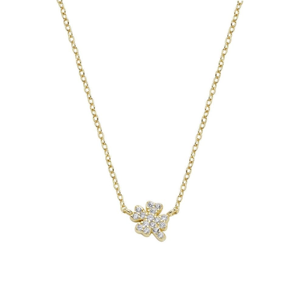 Collana Mini Quadrifoglio Pavé Dorata - Amen