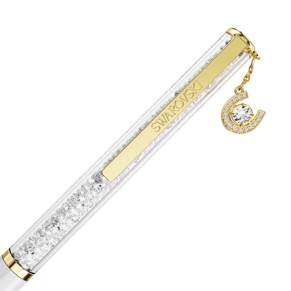 Penna a sfera Crystalline Ferro Di Cavallo, Bianco, Laccato bianco, placcato color oro