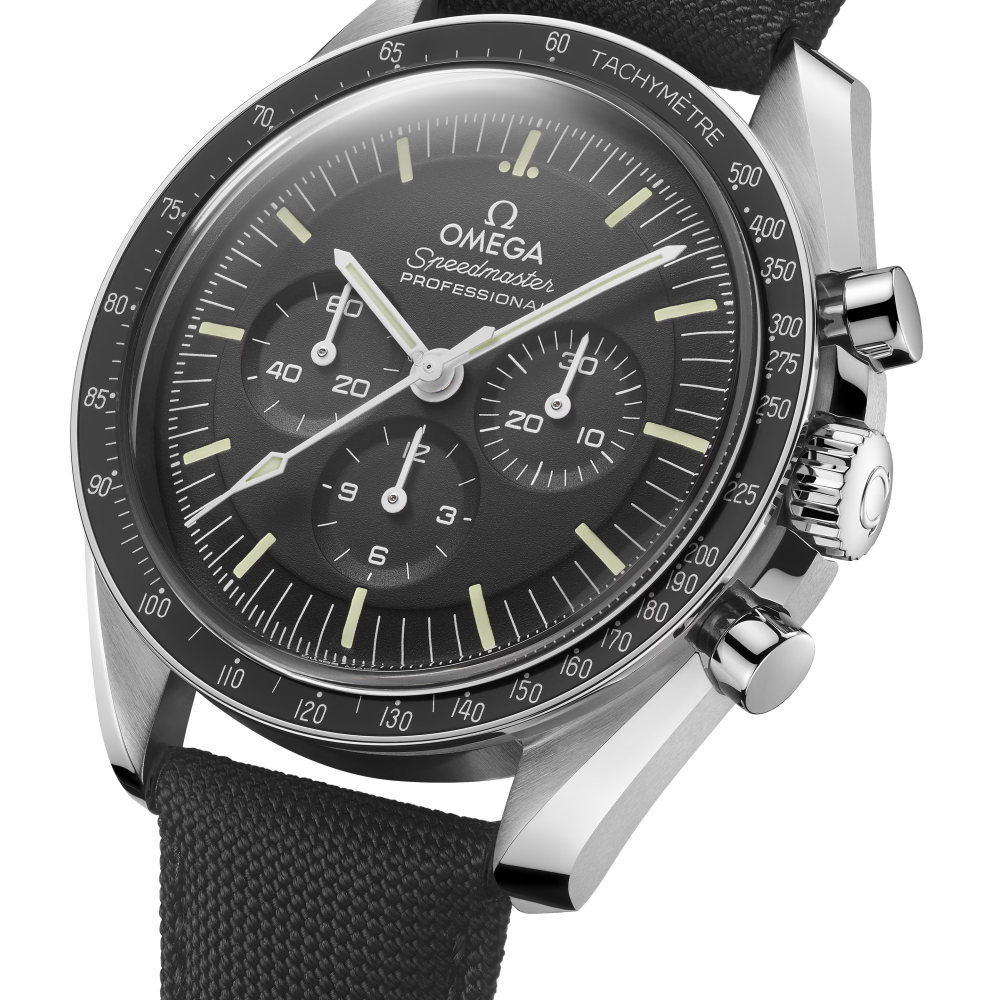 Speedmaster Moonwatch Professional 42 mm, acciaio su cinturino in tessuto rivestito in nylon