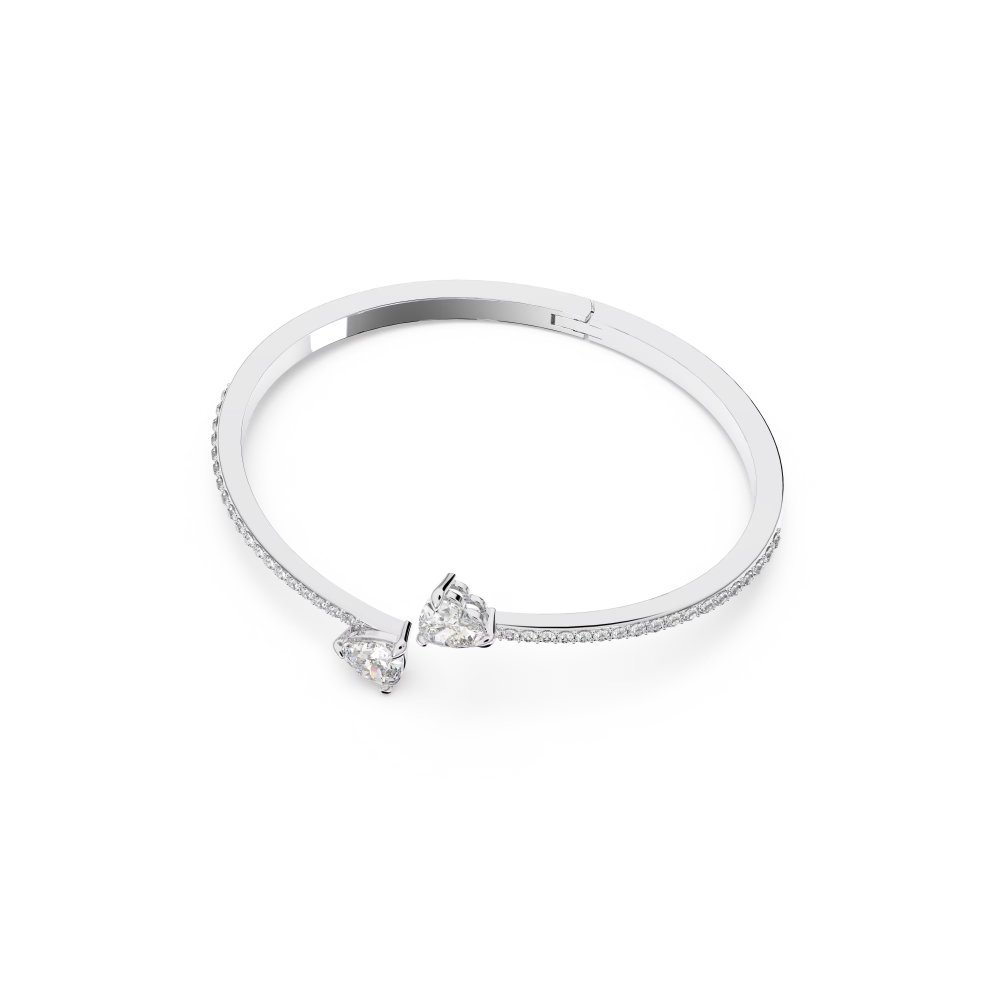 Bracciale rigido Mesmera Cuore, Bianco, Placcato rodio