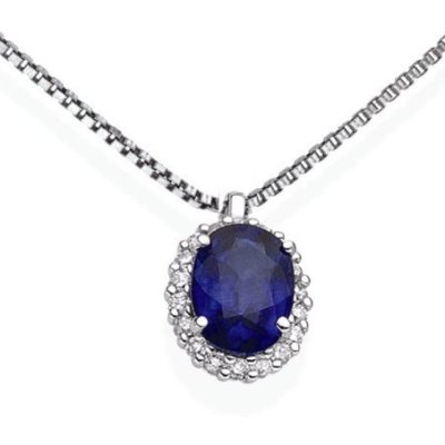 Donna Oro - Girocollo Zaffiro E Diamanti - Oro Bianco