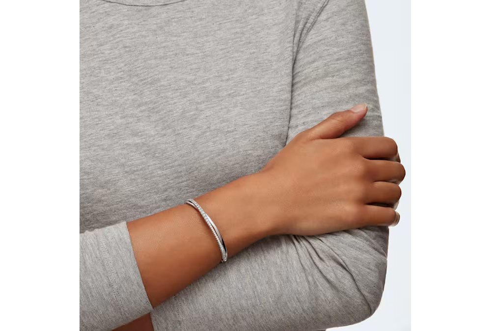 Bracciale rigido Hyperbola Taglio Round, Bianco, Placcato rodio - Swarovski