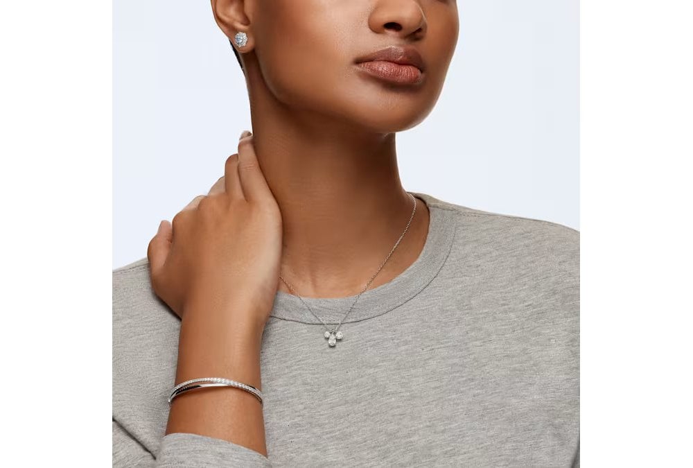 Bracciale rigido Hyperbola Taglio Round, Bianco, Placcato rodio - Swarovski