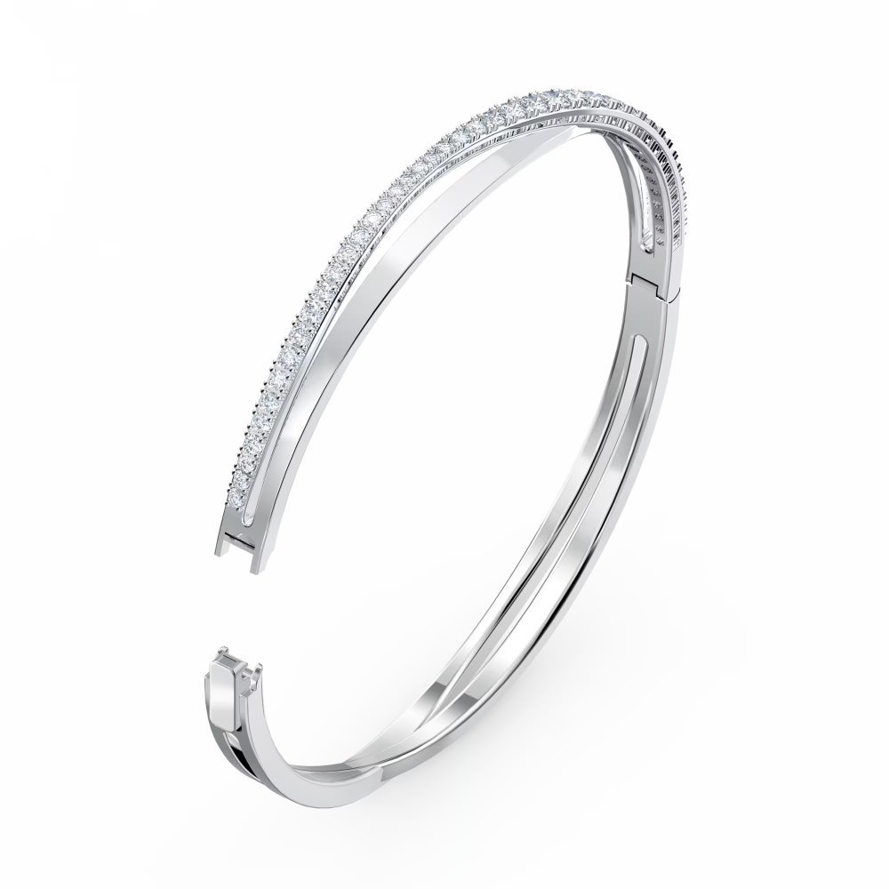 Bracciale rigido Hyperbola Taglio Round, Bianco, Placcato rodio - Swarovski