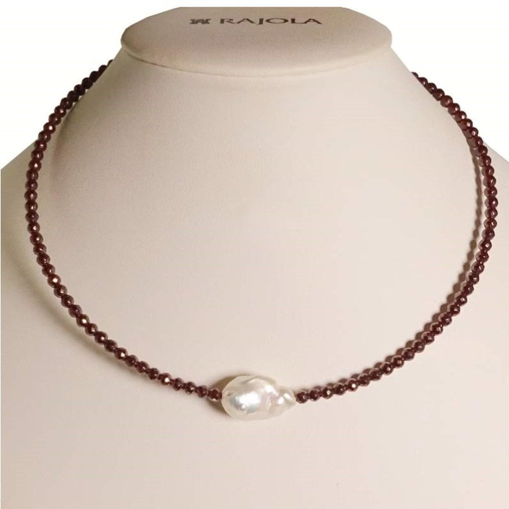 Collana In Oro Con Ematite Marrone E Perla Bianca - Rajola