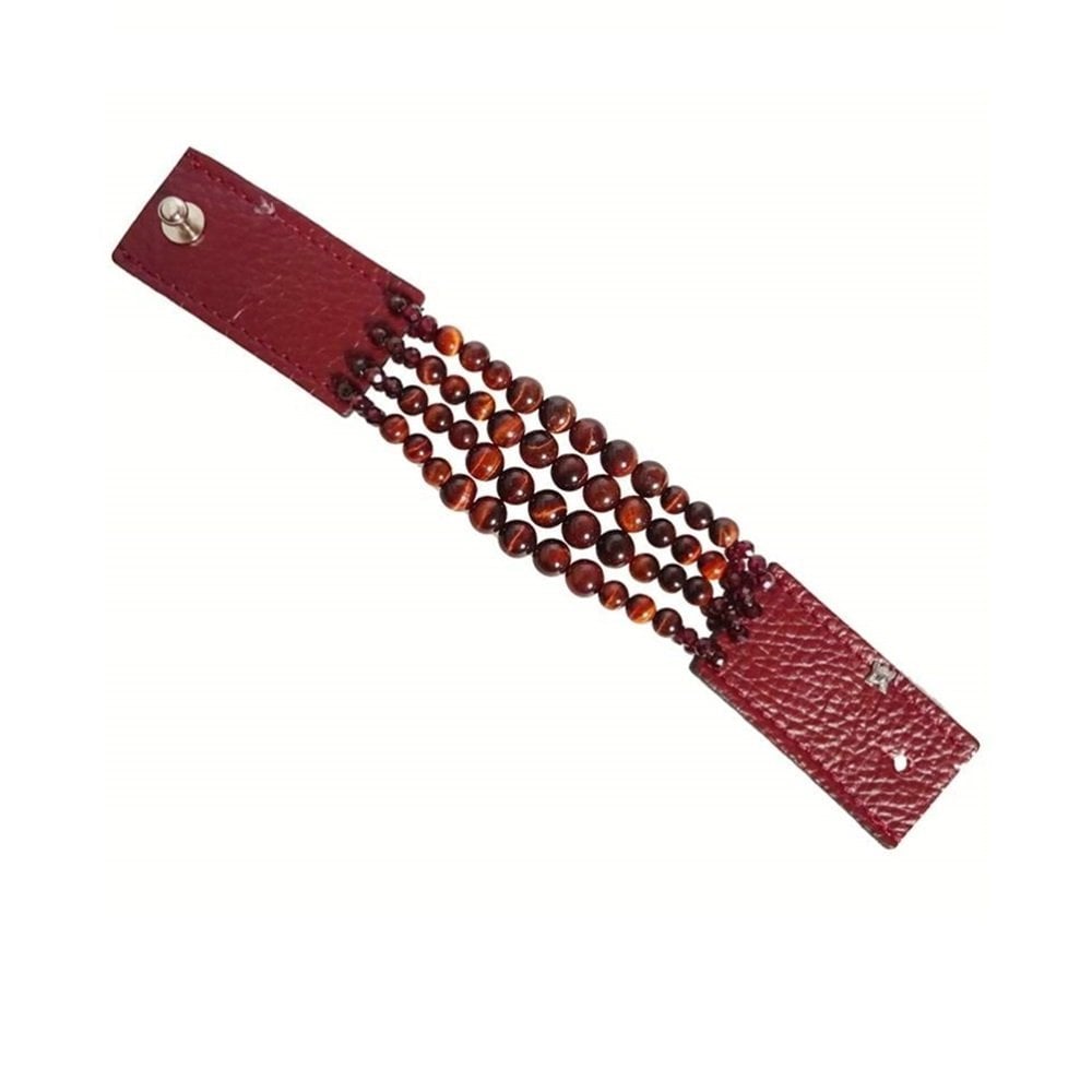 Bracciale Di 4 Fili In Oro Con Occhio Di Tigre Rosso - Rajola