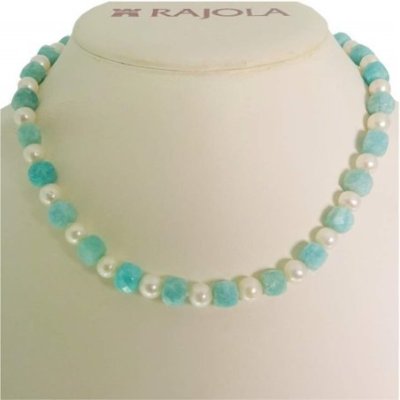 Rajola - Collana In Oro - Perle Bianche - Amazzonite
