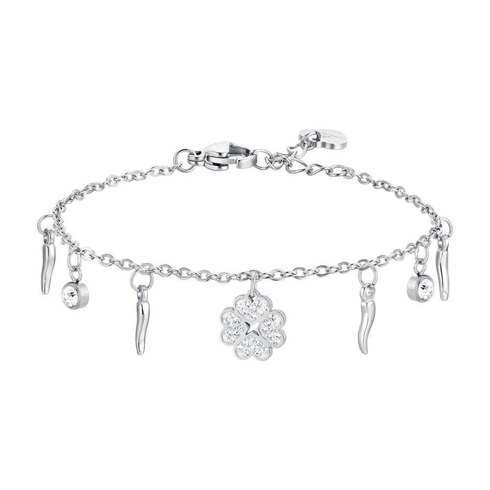 Bracciale Donna In Acciaio Quadrifoglio E Corni - Luca Barra