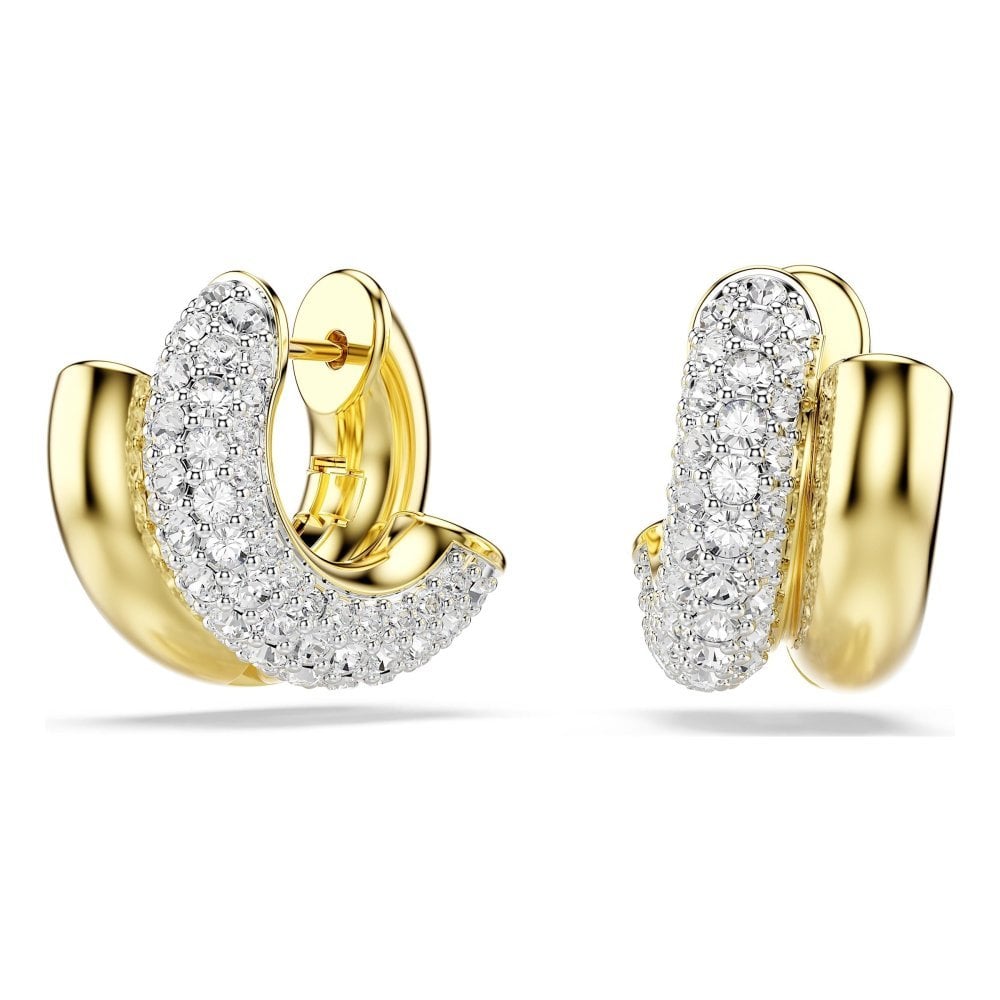 Orecchini A Cerchio Dextera, Taglio Rotondo, Mini, Bianchi, Placcati In Oro - Swarovski