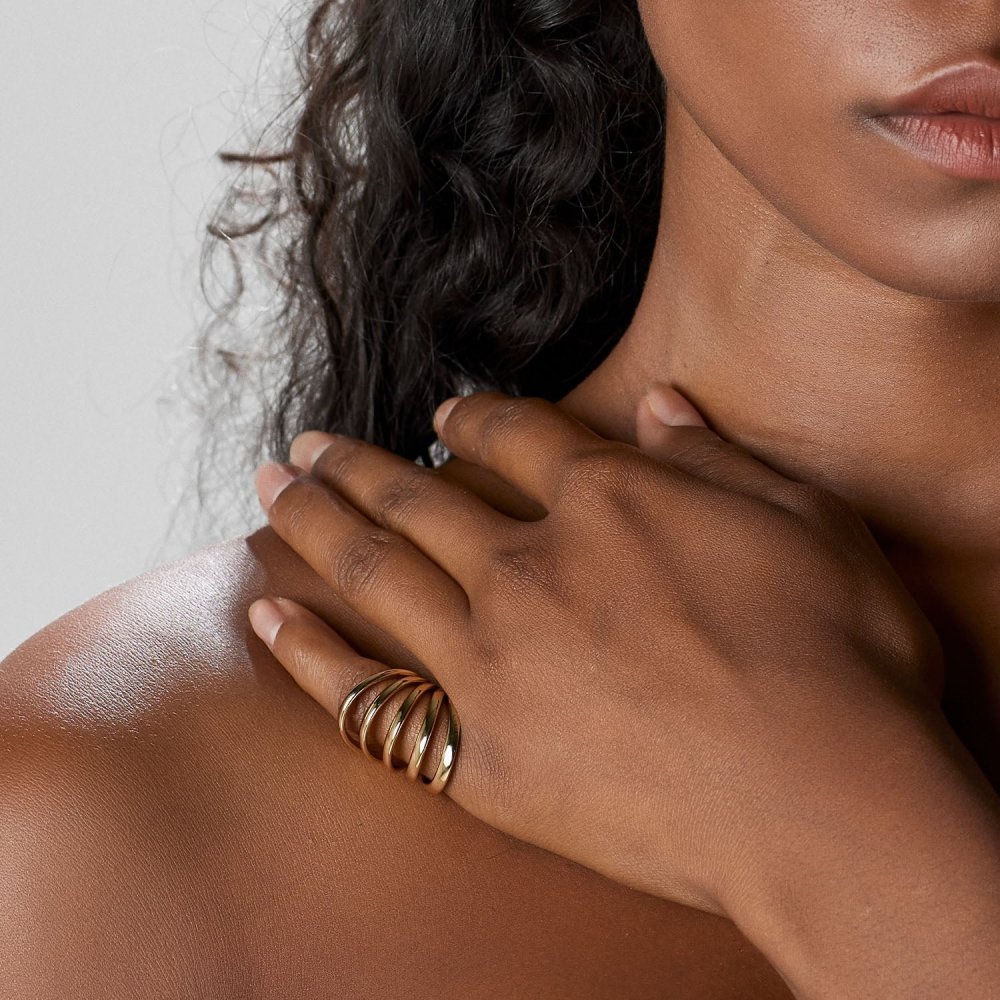 Pianegonda - Anello A Cinque Fasce - Ottone - Oro 18 Kt