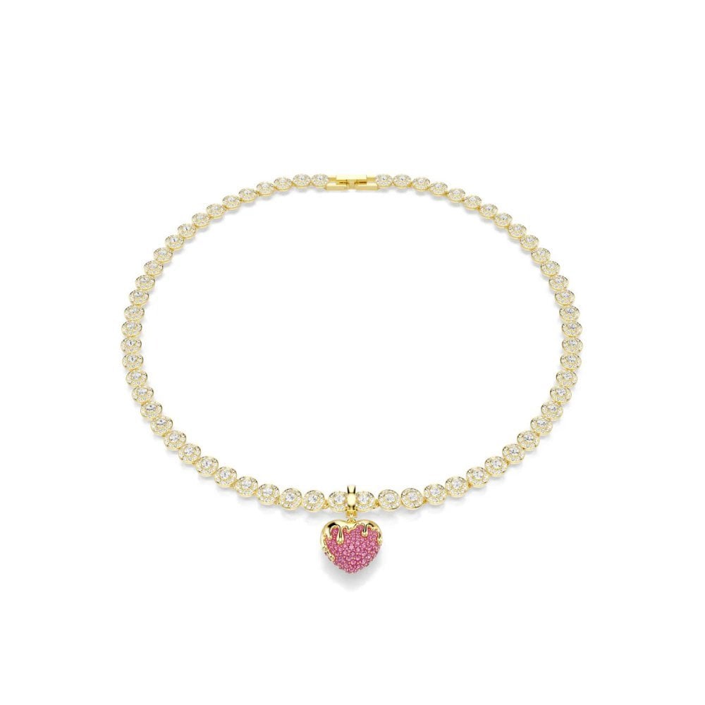 Ciondolo Idyllia, taglio rotondo, cuore, rosa, placcato oro - Swarovski