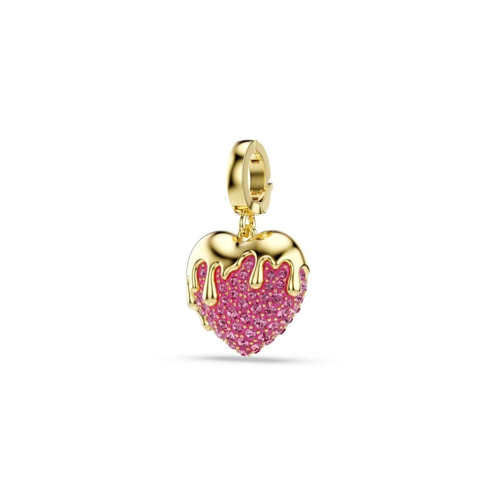 Ciondolo Idyllia, taglio rotondo, cuore, rosa, placcato oro - Swarovski