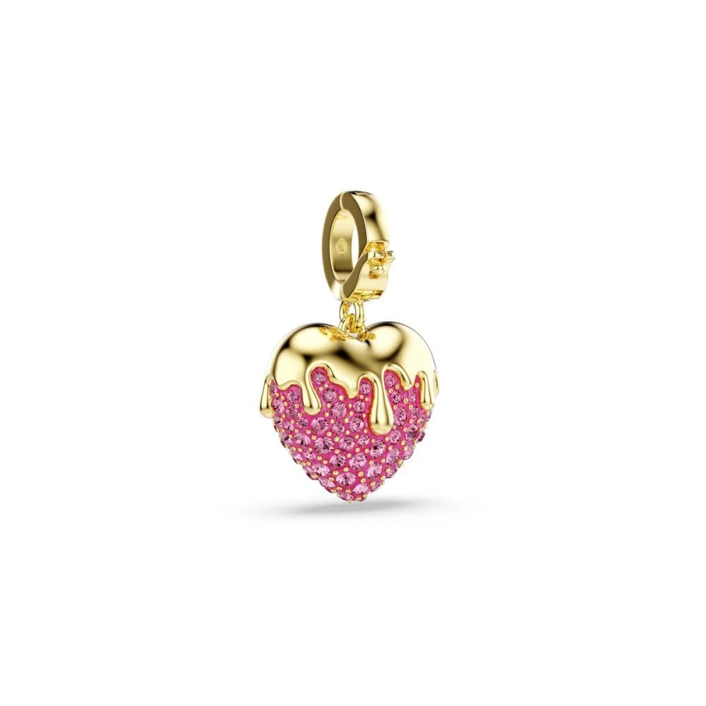 Ciondolo Idyllia, taglio rotondo, cuore, rosa, placcato oro - Swarovski