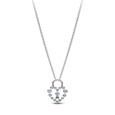 Pandora - Collana Heart Padlock - Argento - Zirconia