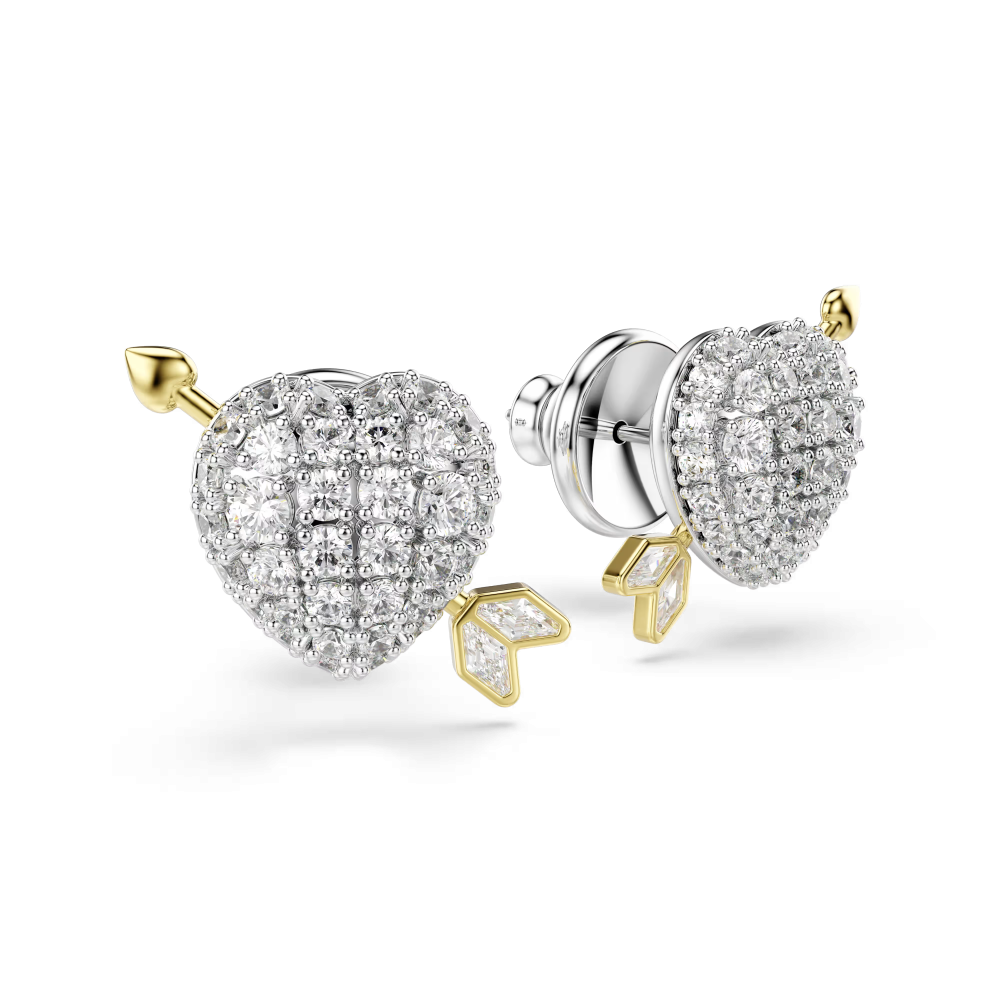 Orecchini a lobo Idyllia Taglio misto, Cuore con freccia, Bianchi, Mix di finiture