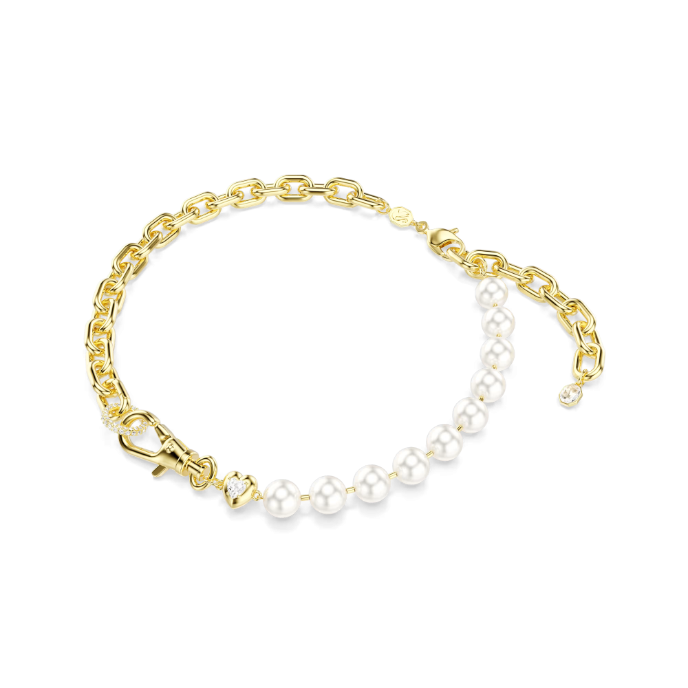 Collana Idyllia Crystal Pearl, Bianca, Placcato color oro