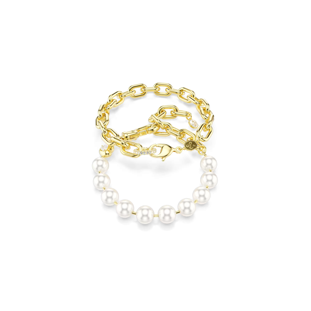 Collana Idyllia Crystal Pearl, Bianca, Placcato color oro