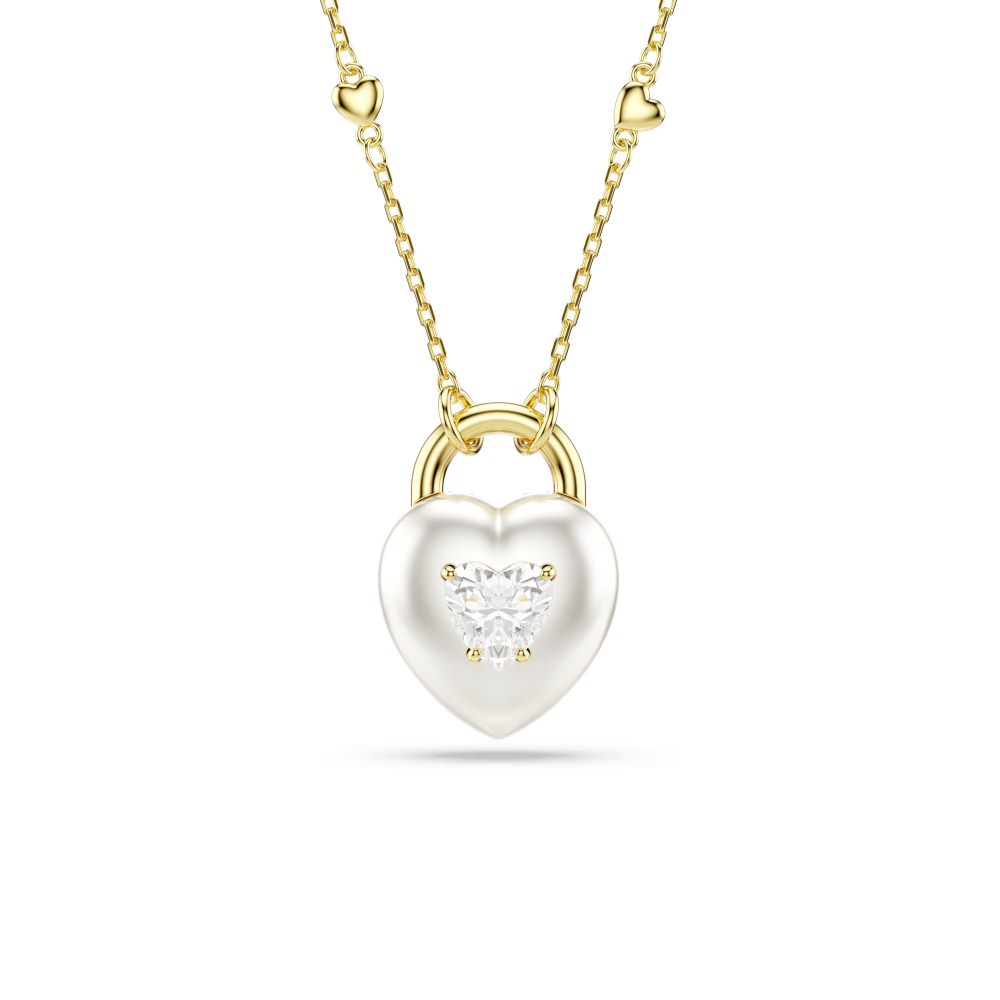 Pendente Idyllia Taglio misto, Cuore, Bianco, Placcato color oro