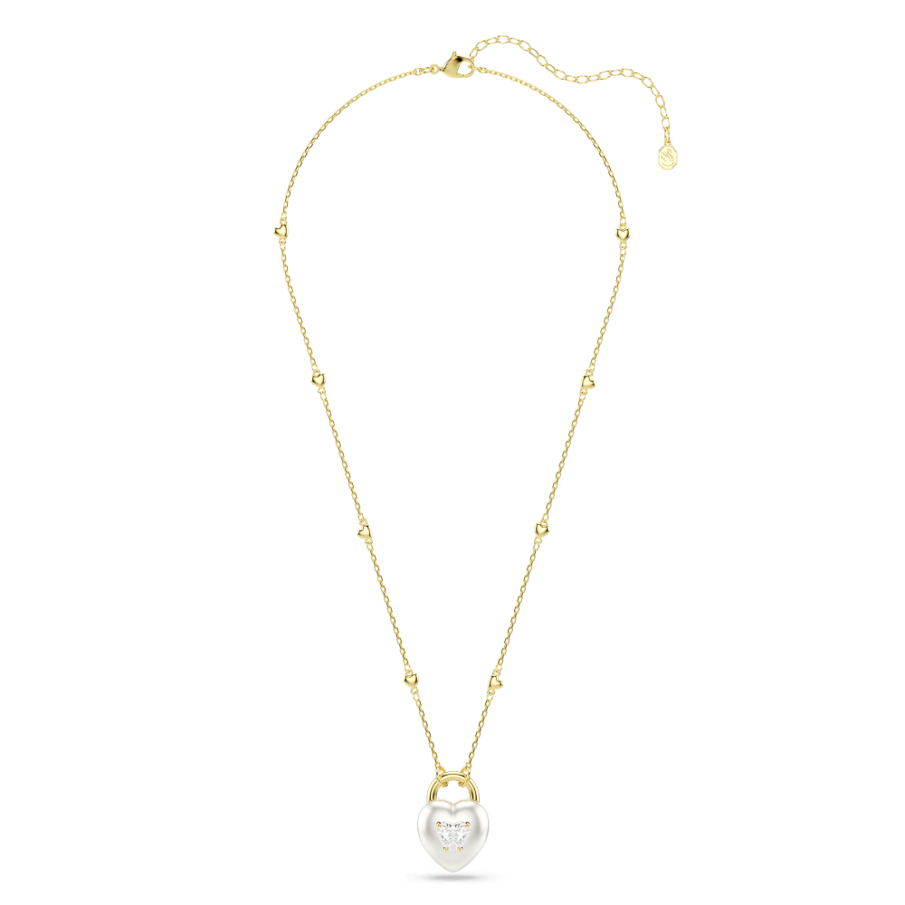 Pendente Idyllia Taglio misto, Cuore, Bianco, Placcato color oro