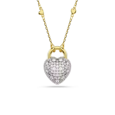 Pendente Idyllia Taglio misto, Cuore, Bianco, Placcato color oro