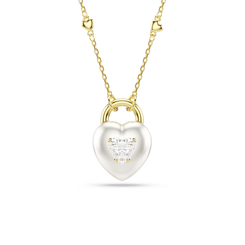 Pendente Idyllia Taglio misto, Cuore, Bianco, Placcato color oro