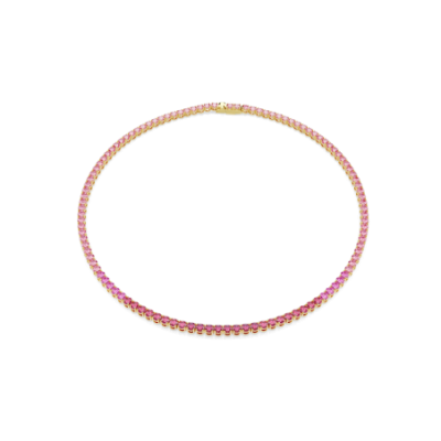 Collana Tennis Matrix Taglio Round, Rosa, Placcato color oro
